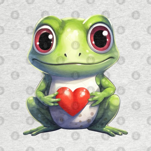 Valentine Frog Holding Heart by Chromatic Fusion Studio